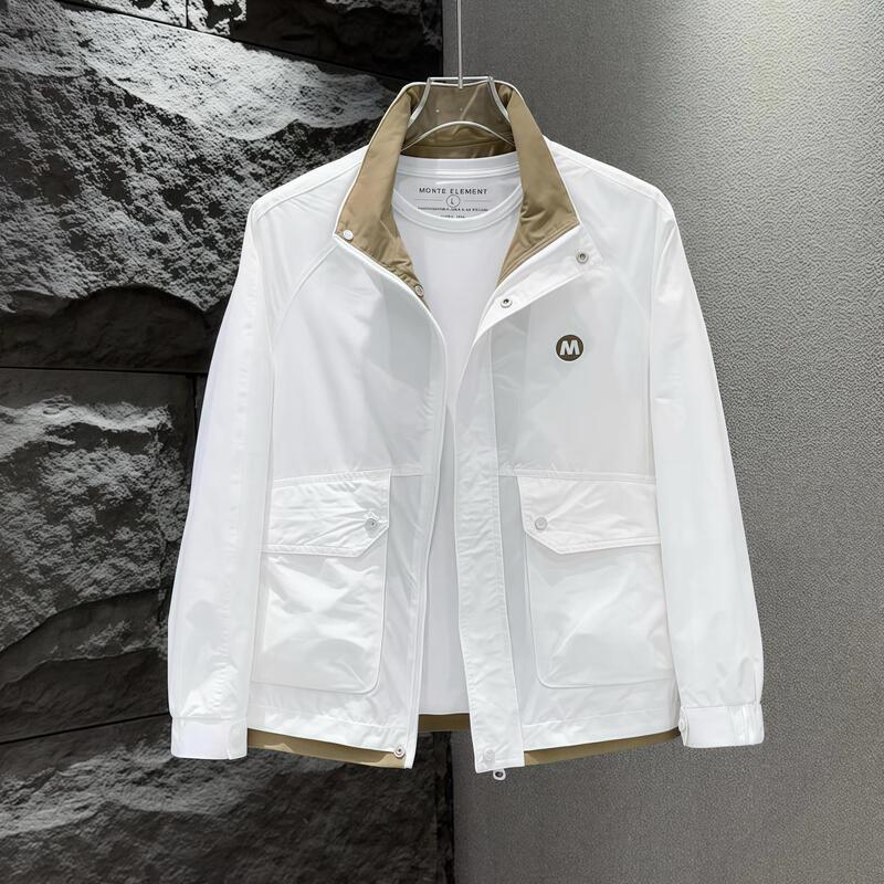 Spring and Autumn Fashion Stand-Up Collar Jacket for Men, Trendy Brand, Slim Fit, Versatile, Large Pocket Workwear, Thin Casual Coat with Hood