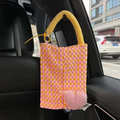 Car tissue box/set | Bag Hanging Tissue Box - no-specifications-pink-plush-love-yellow-orange-dopamine-tissue-bag