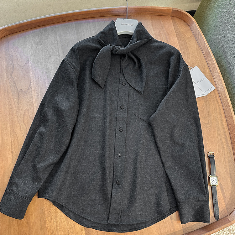 气质款货，超级推荐gao端纯尾精纺混纺领结装饰小宽松衬衫