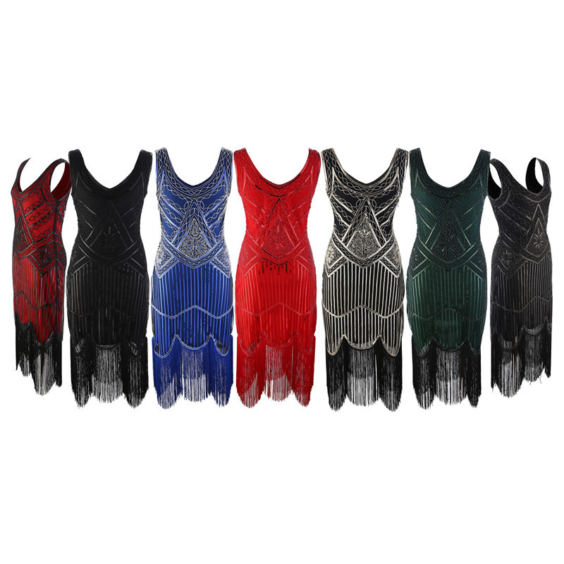 Cross-border explosions sequined dress Europe and the United States sexy retro beaded evening dress evening banquet tassel small dress wholesale