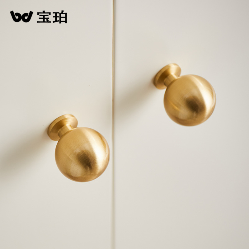 Brass cabinet door new Chinese style cabinet wardrobe drawer Nordic handle solid round kitchen cabinet minimalist cabinet handle
