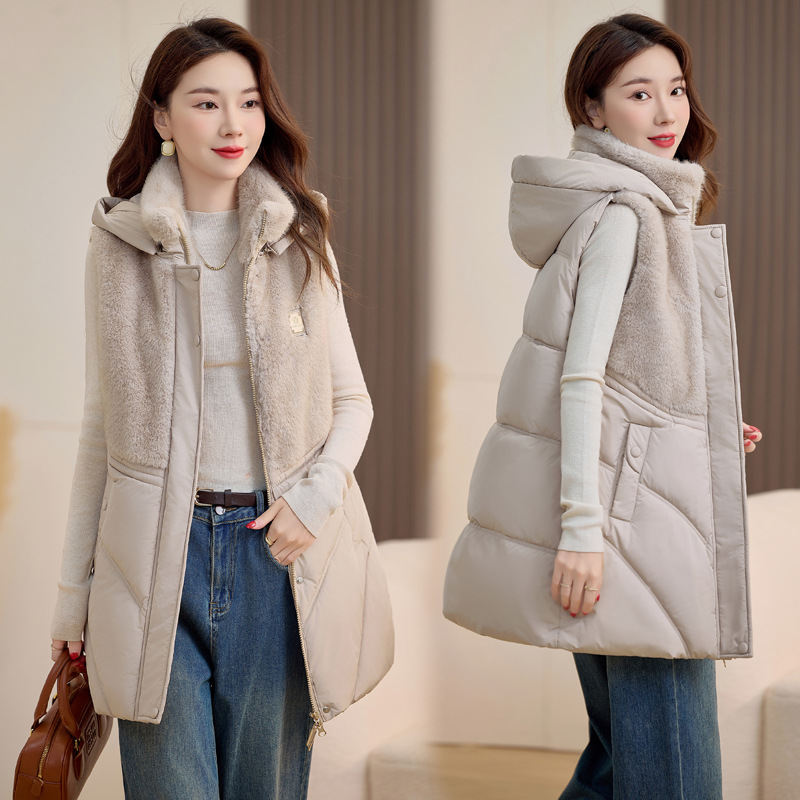 2025 otoño y invierno chaleco de algodón de plumón chaleco de mujer chaleco con capuchón chaleco de invierno de punto chaleco grueso chaleco image 3