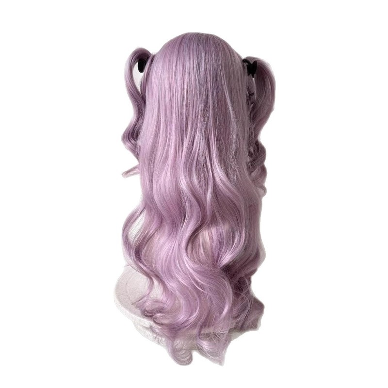 かつら ピンクパープル 女性用 スイートガール系 量産型 ダブルポニーテール ロングカールヘア ロリータ風 前髪あり フルウィッグ|undefined