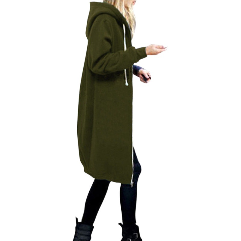 9729 Otoño e Invierno Amazon Venta caliente suéter de las mujeres Mediados de longitud de lana forrada bolsillo con capucha cremallera gabardina mujeres