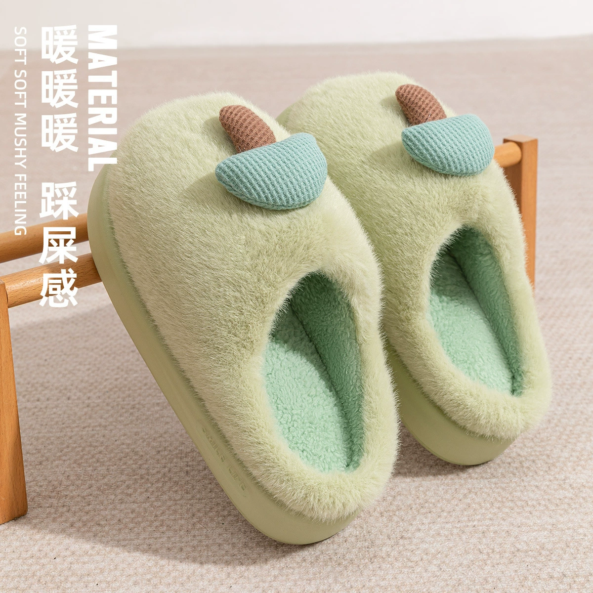 Хлопчатобумажные тапочки с толстой подошвы для женщин осенний и зимний интерьер для дома 2024 новый теплая и нескользящая бытовая шерстяная вата
