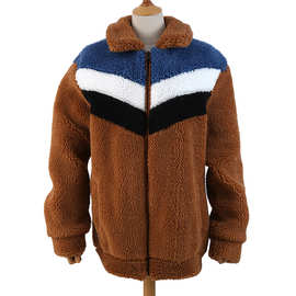 冬季羊羔绒运动外套男女健身拼色宽松卫衣立领加绒保暖夹克棉服潮