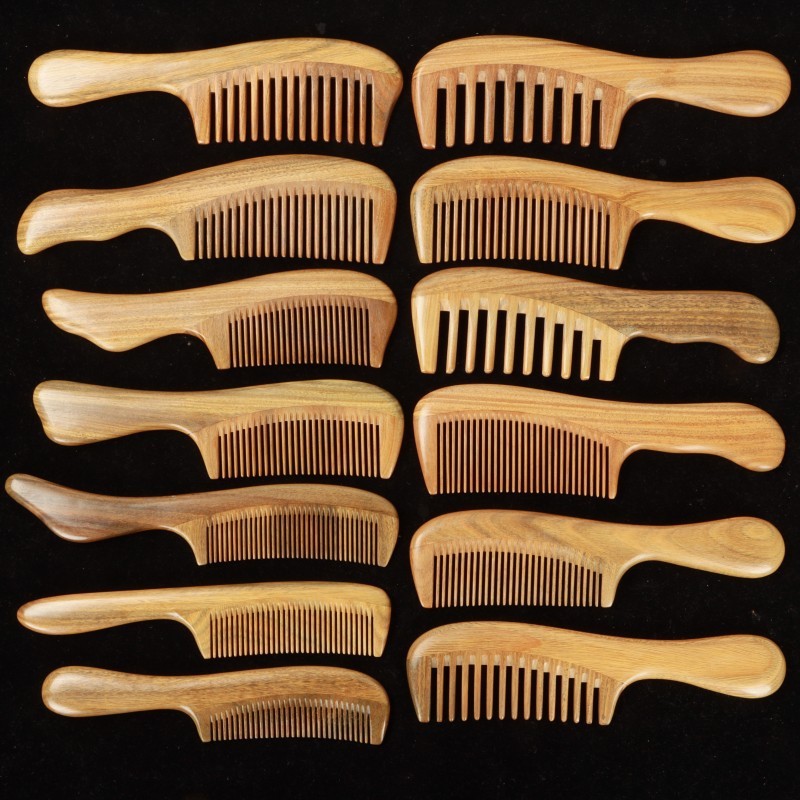 大恒緑檀木櫛 家庭用平柄緑檀木ロングヘアコーム 無垢材巻き毛用密歯球柄緑檀櫛 卸売|undefined