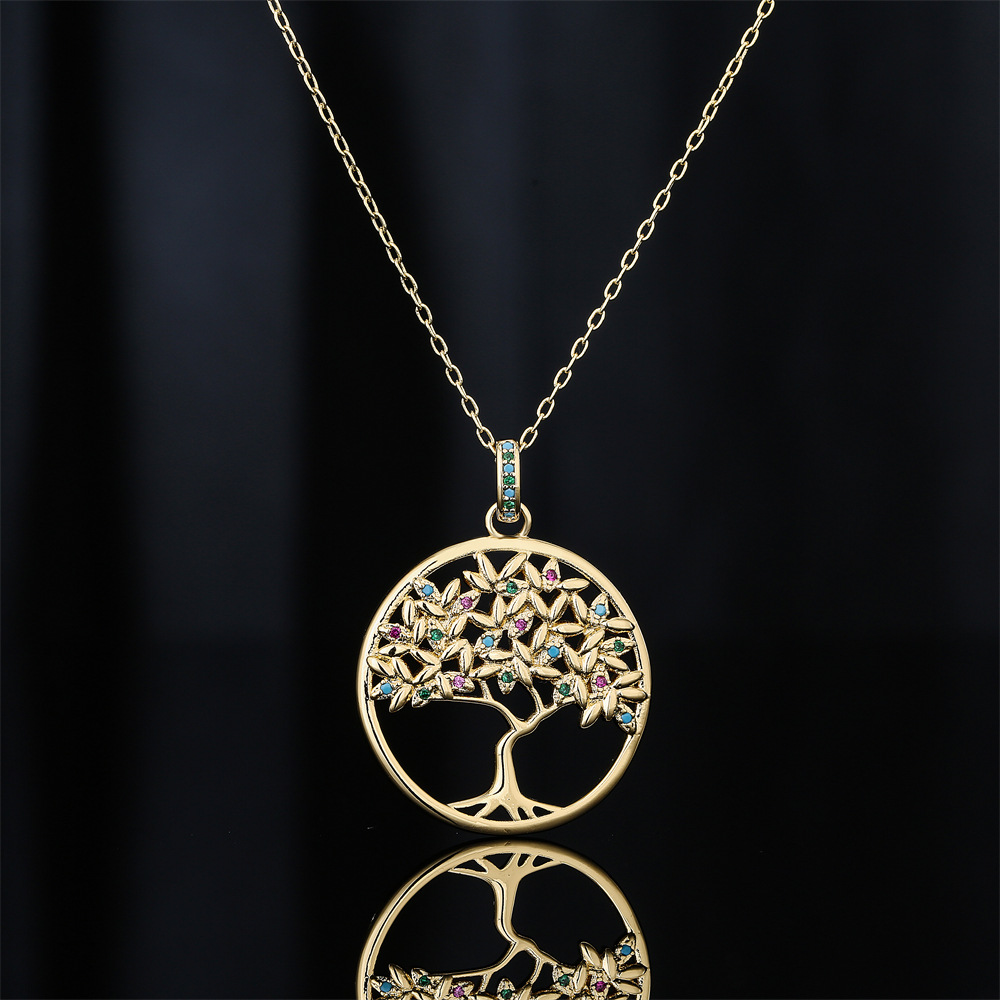 Copper Plated 18k Gold Tree Pendant Necklace Micro-set Zircon Jewelry Women display picture 1
