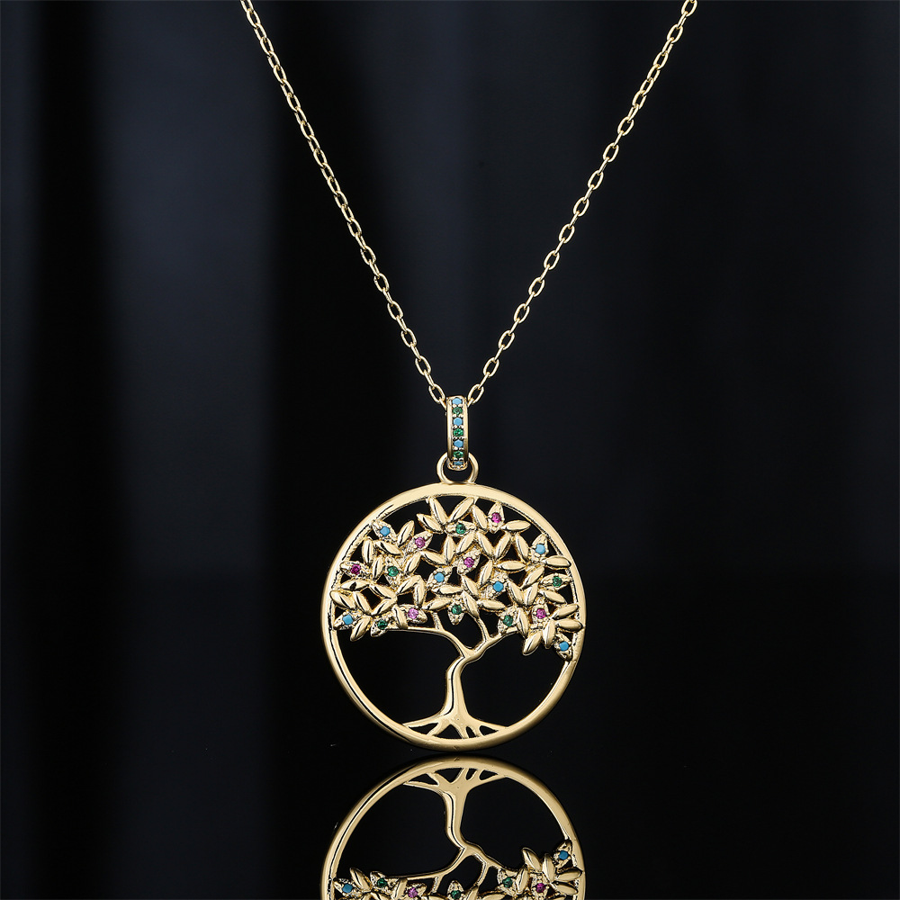 copper plated 18K gold tree pendant necklace micro-set zircon jewelry women