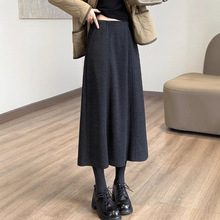 醋酸羊毛6片裙一键藏肉内折松紧腰秋冬长裙口袋半身裙