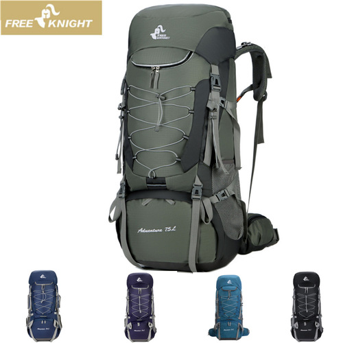 Cross-border new camping 75L mountaineering bag, large capacity waterproof backpack, hiking bag with free rain cover