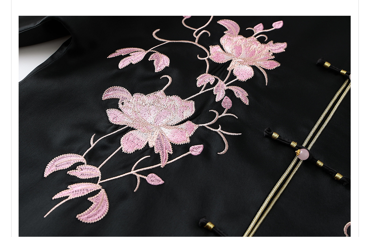 Áo vest nữ thêu hoa văn quốc gia mùa hè, chất acetate dáng rộng cao cấp — Áo khoác màu đen, Gi lê màu đen chi tiết 12