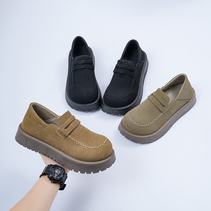 Giày lười nam da PU mũi tròn đế dày chống trượt, gót 3–5 cm — Xanh lá cây nhạtcolor, màu kaki, đen chi tiết 7