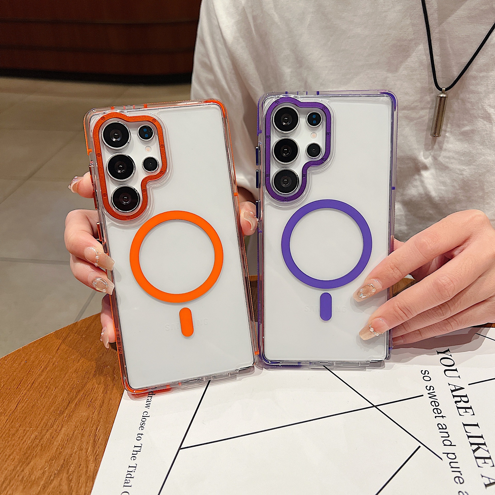 Two-color mobile phone case for Samsung S25 ULTRA colorful hardware magnetic A55 A05 all-inclusive super drop-proof