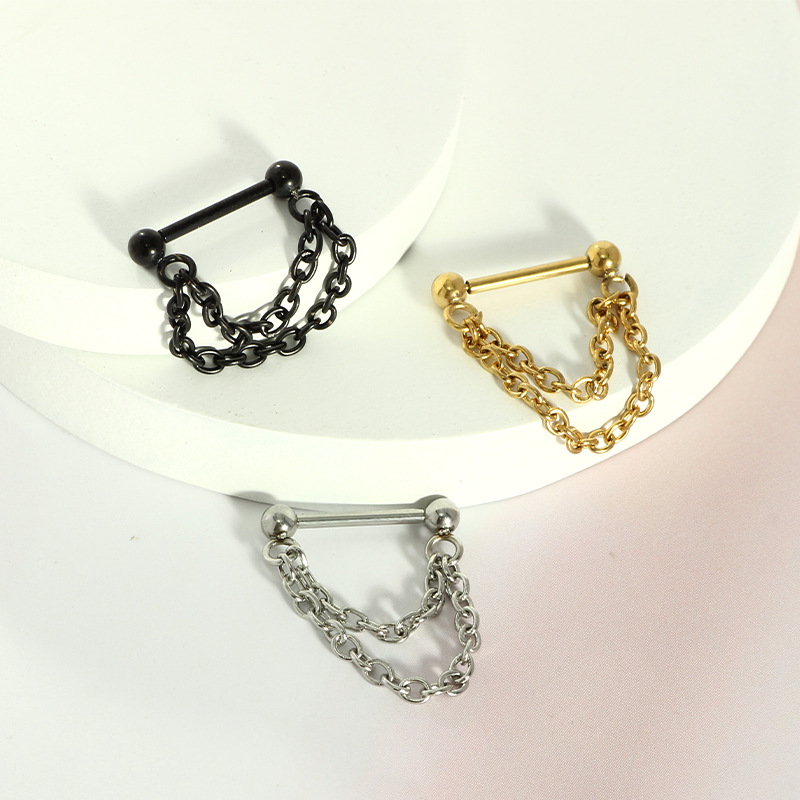 European American Punk Style 16g Nose Ring Stainless Steel Piercing Chain Barbell Pendant Jewelry detail image 7