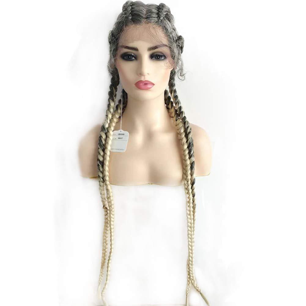 Europa y América de moda frente peluca de encaje cuatro trenzas de hueso de pescado trenzas de seda japonesa negra trenzada peluca LW0194