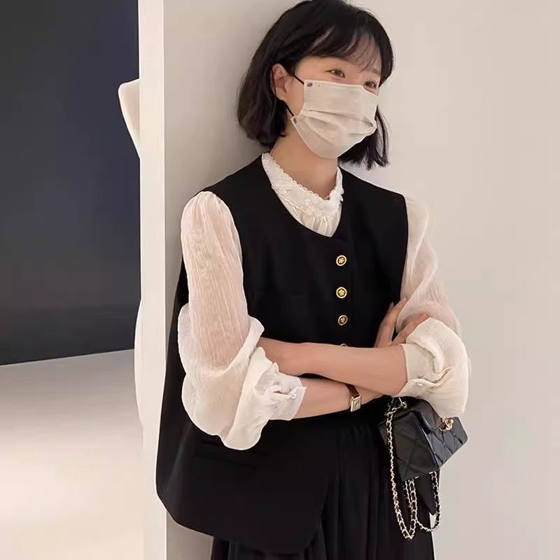 Shanli Dadi French-Style High-End Chanel-Inspired Black Blazer Vest for Women, New Spring/Summer Sleeveless Outerwear for Layering