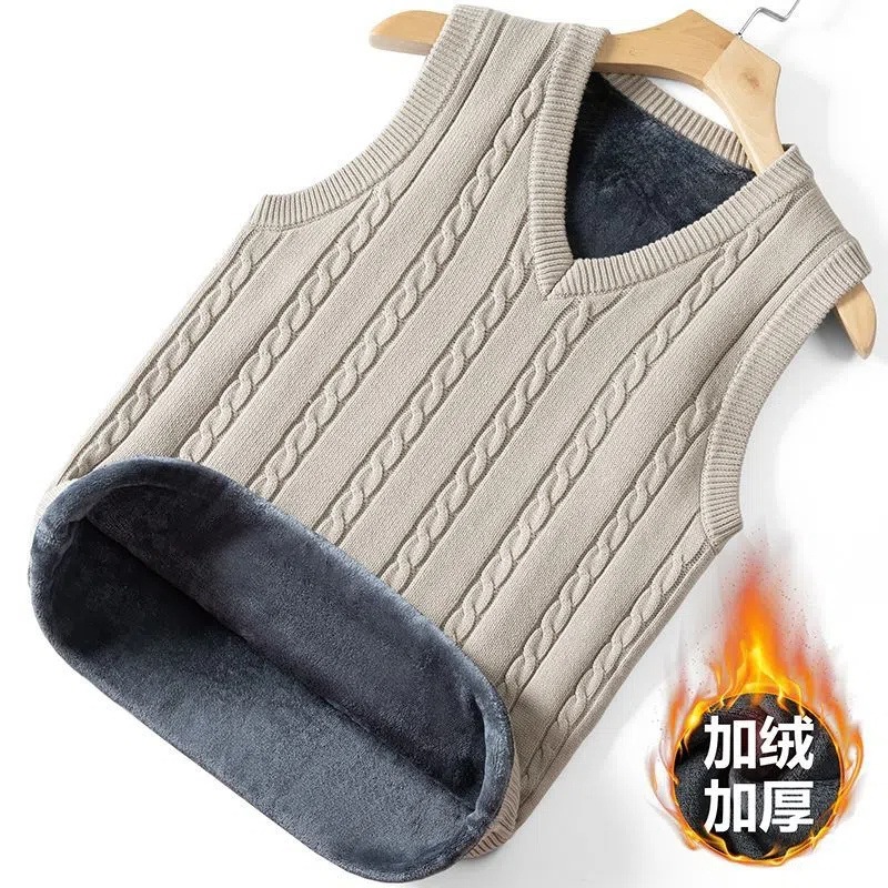 Scissors Stone Autumn and Winter Thickened Fleece Vest for Men, Warm Sweater Vest, Sleeveless Knitted Sweater