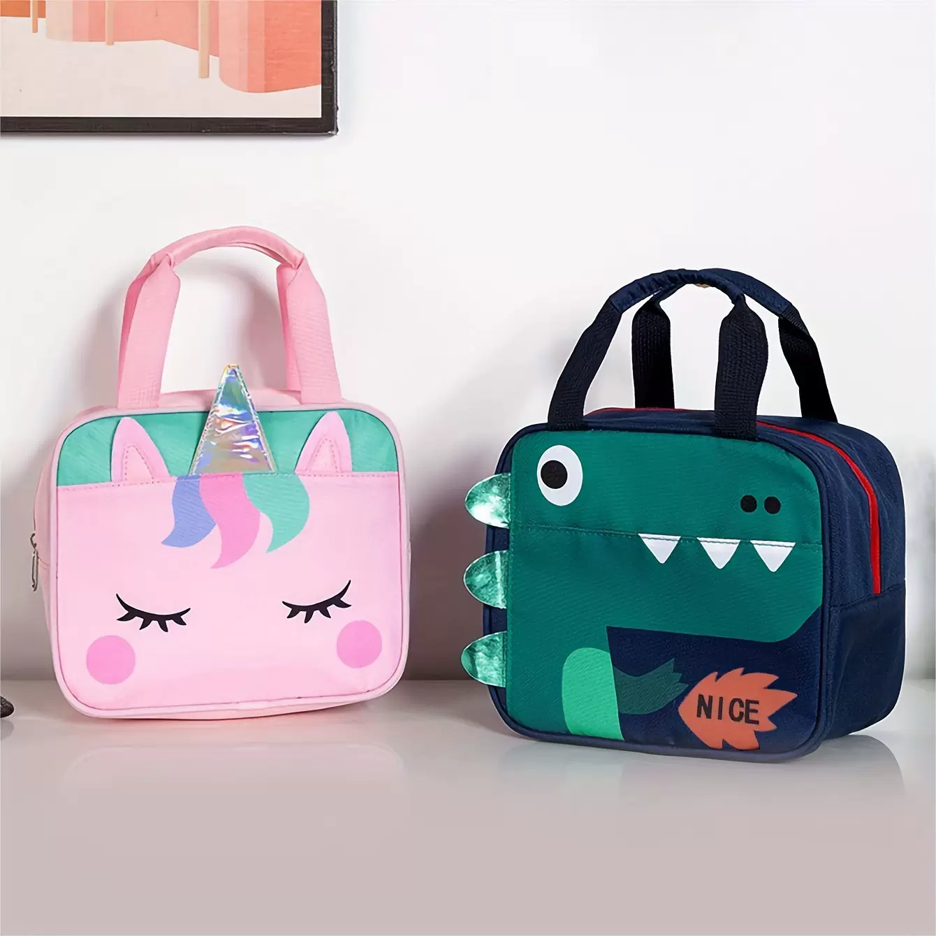 跨境爆款儿童卡通独角兽饭盒袋 可爱恐龙手提牛津布保温包现货