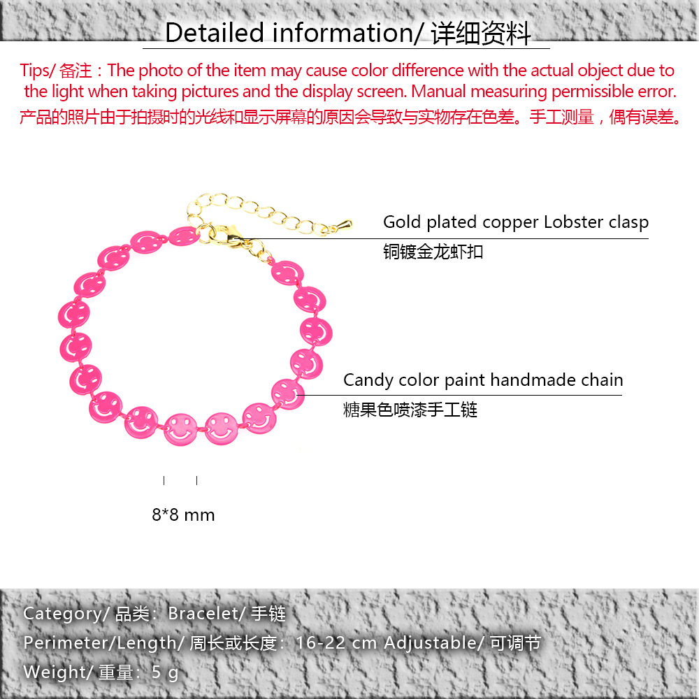 Simple Vintage Candy Color Copper Spray Paint Smiley Face Bracelet Wholesale Nihaojewelry display picture 22