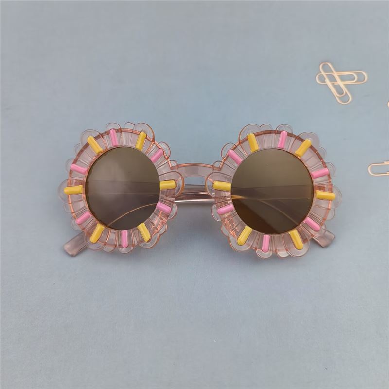 Ac, UV400 Protection, Tinted Lenses Lens Material Round Frame Glasses Style Cute Novelty Sweet Flower Ac UV400 Protection Tinted Lenses Round Frame Full Frame Kids Sunglasses