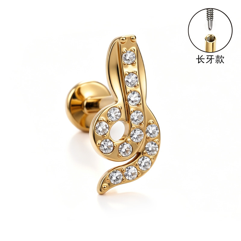 F136 Titanium Alloy Ear Studs, Finely Carved Ear Bone Studs, Long Tooth Style with Zirconia, Lip Studs, G23 Titanium Body Piercing Jewelry detail image 31