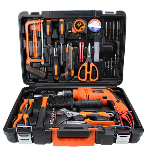 Hardware tool box complete set of home decoration tool set multi-functional portable 21V lithium battery impact drill
