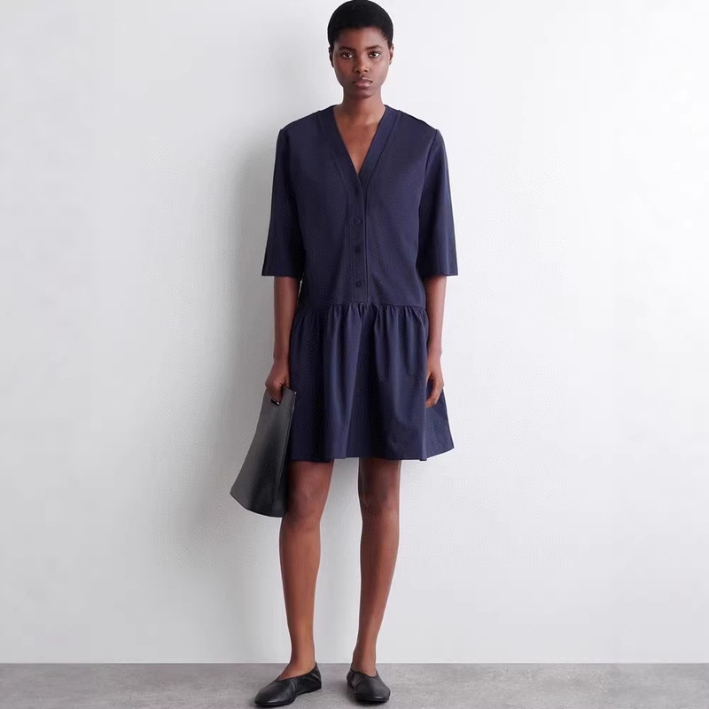 Cos Style Women's Clothing Mall Same Style Casual Fit V-Neck A-Line Mini Dress Pink 2026 Spring New Year Model Cos Style Women's Clothing Mall Same Style Casual Fit V-Neck A-Line Mini Dress Pink 2026 Spring New Year Model