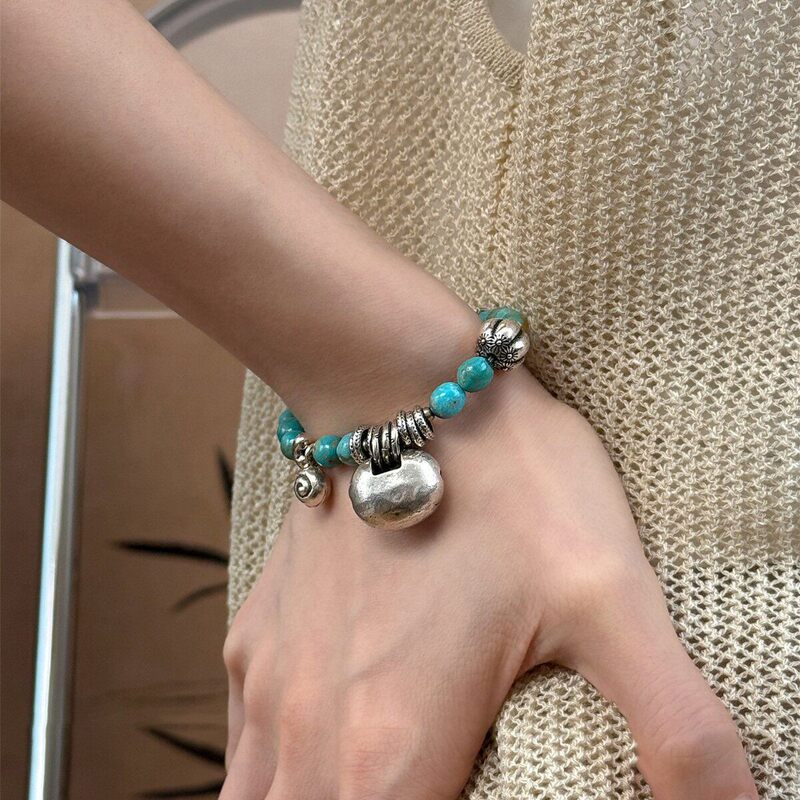 New Chinese-Style Ethnic Lotus Turquoise Ingot Lock Bracelet for Women, Niche Design, Versatile, Retro, High-End Feel, Women's Jewelry New Chinese-Style Ethnic Lotus Turquoise Ingot Lock Bracelet for Women, Niche Design, Versatile, Retro, High-End Feel, Women's Jewelry