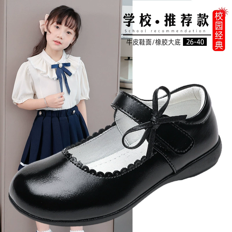 Черные кожаные туфли для девочек, туфли в стиле принцессы, сценические туфли для детей старшего возраста, дышащие лоферы на мягкой подошве, в стиле принцессы