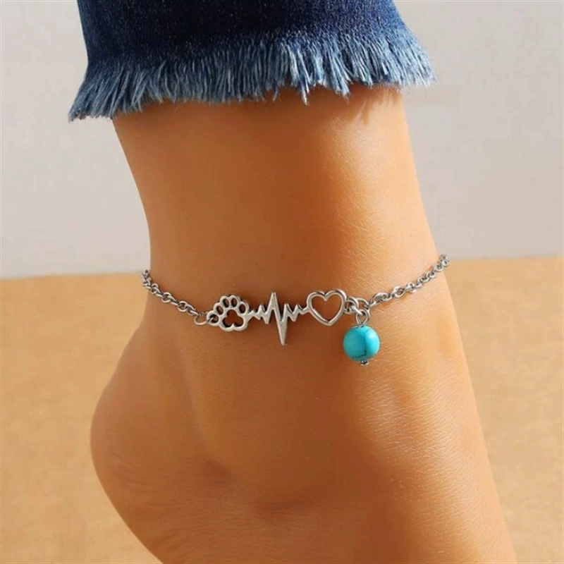 Модный ретро бирюзовый anklet браслет, универсальная пляжная цепь, европейский стиль, простой и элегантный дизайн