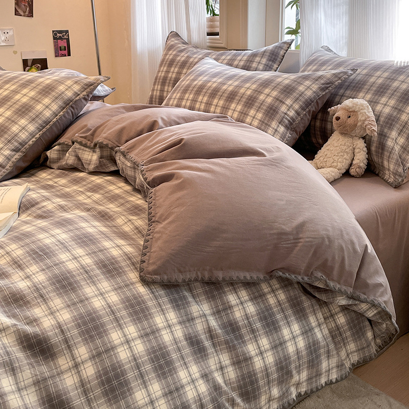 Classe A 100% algodón conchas lavados con agua de algodón de cuatro piezas de cuatro estaciones de cama de cama cubierta de colcha de cama simple de tres piezas