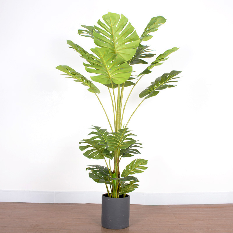Plantas verdes artificiales de alta gama, bonsái de monstera artificial, plantas en maceta de monstera para decoración de ventanas, plantas artificiales al por mayor