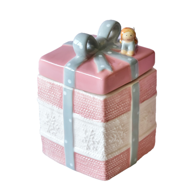 American Wedding Angel Día de San Valentín Pink Girl Heart Tarro sellado de cerámica Tarro de almacenamiento Tarro decorativo