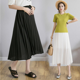 Real Shot 2025 New Spring and Summer Mid-length Pleated Chiffon Fairy Pregnant Women's Skirt Pregnant Women's Skirt High Waist Long Skirt