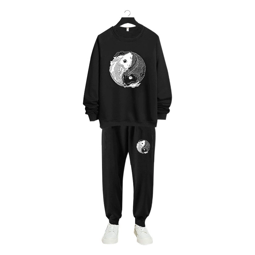 DW1001-DK2001 Очень большой размер 400 кг спортивный хлопковый костюм толстый свитер брюки мужские осенне-зимние флисовые подкладки плюс