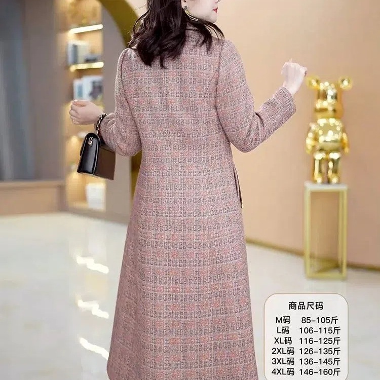 格纹过膝毛呢外套女秋冬新款时尚洋气减龄显瘦中长大衣|undefined