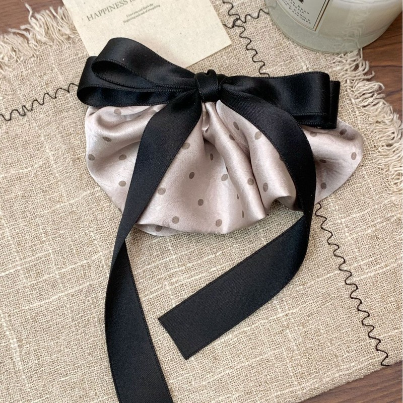 韩版缎面波点裙摆蝴蝶结弹簧夹发夹甜美气质后脑勺顶夹发卡发饰|undefined