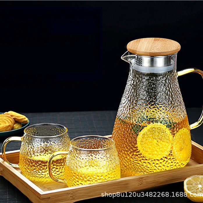 Suministro directo de fábrica vidrio botella de agua fría traje hogar frío blanco abierto taza de agua grande jugo olla borosilicato juego de té Generación de cabello