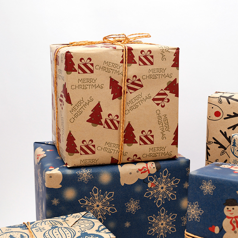 Papel de Regalo Navideño en Rollo Grande, Papel Kraft Amarillo Vintage Ecológico, Juego de Papel de Regalo Navideño