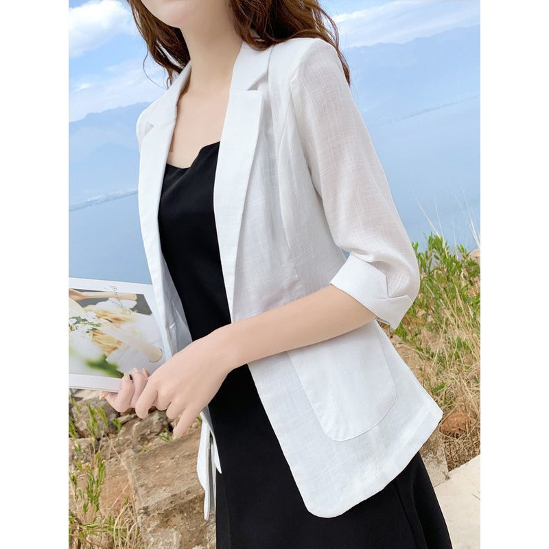Linen Small Suit Women's Jacket Thin 2025 Autumn and Winter Cotton and Linen Suit Korean Style Sun Protection Clothing Casual British Style Women