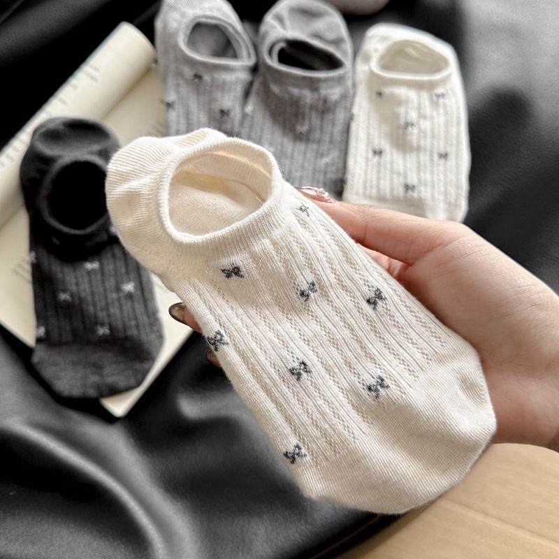 Spring and Summer New Mesh Small Bow Invisible Socks Boneless All-match Korean Style Dongdaemun Thin Cotton Boat Socks