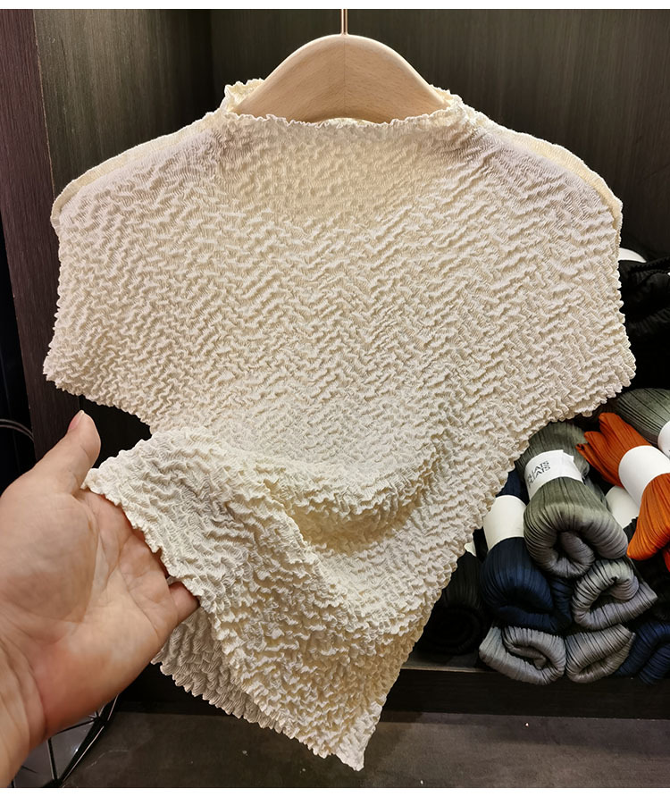 Áo thun nữ cổ tròn tay ngắn họa tiết dứa jacquard xếp ly mùa hè — Màu xanh lam nhạt, Màu xanh lục nhạt, Màu đen, Màu trắng be chi tiết 6