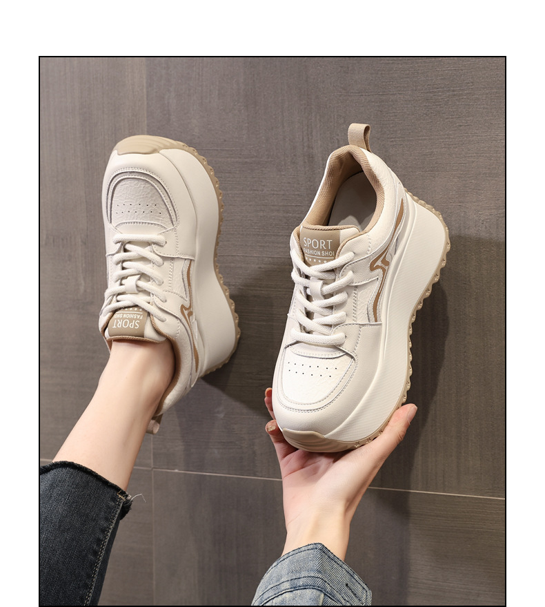Giày sneaker nữ đế dày tăng chiều cao, phong cách thể thao trắng đa năng — Cơm trắng mơ chi tiết 14