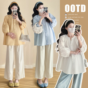 in stock pregnant women 2025 early spring new shirt loose casual top + comfortable pants