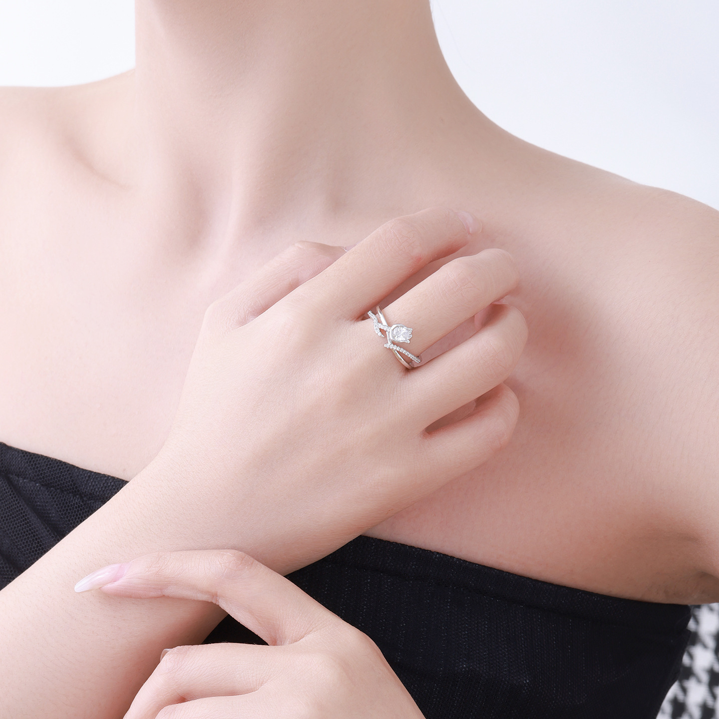 Xuping mano nueva pequeña joya artificial flores tulipanas anillo de doble capa de moda elegante temperamento anillo mujer