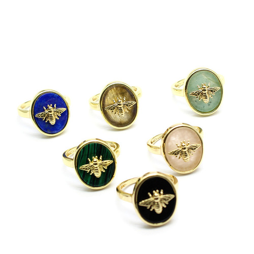 Foreign trade cross-border crystal wholesale ins style gold-plated little bee glitter stone ring live mouth ring