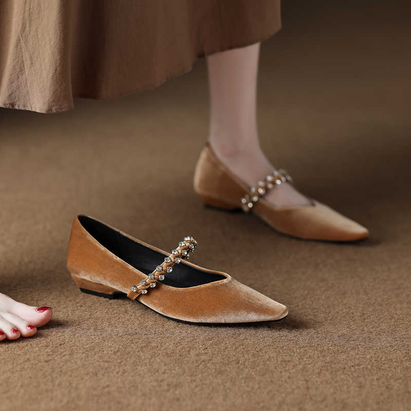 286-3 French Low-Heeled Mary Jane Autumn and Winter Women's Shoes 2025 New Brown Maillard Pointed-Toe Shoes