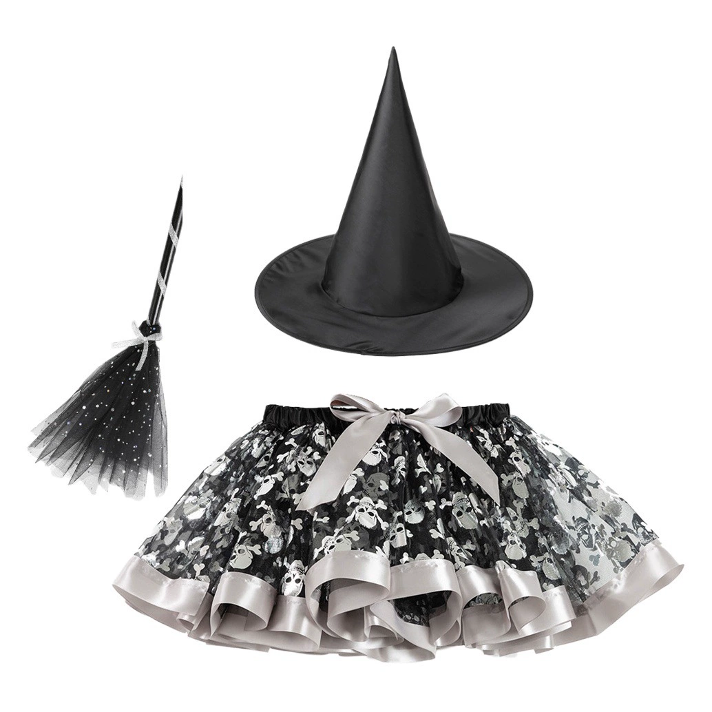 Новое поступление на Хэллоуин, сетчатая юбка-пачка, шляпа ведьмы, юбка-паус, костюм из трех частей, Европейская и американская юбка для девочек