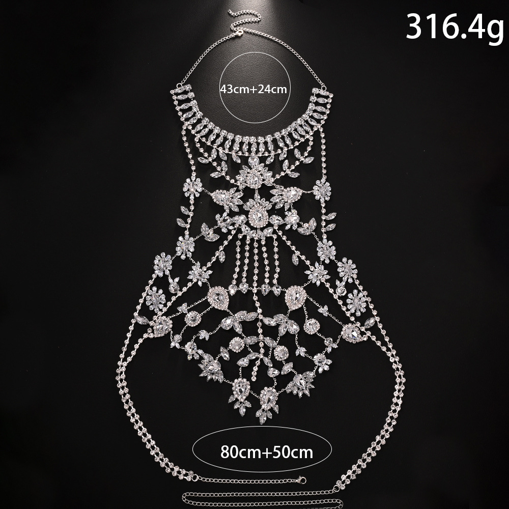 Europa y los Estados Unidos de la nueva cadena de pecho de diamante en forma de flor sexy baile de lujo colgar accesorios de cadena de cuerpo femenino